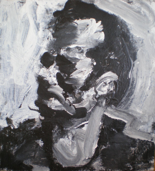 'Head of Jon'. 30 x 28cm. Acrylic and ink on board.